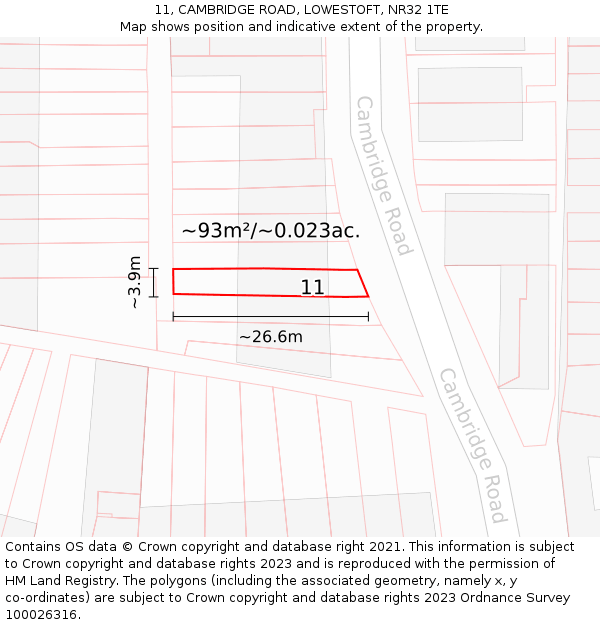 11, CAMBRIDGE ROAD, LOWESTOFT, NR32 1TE: Plot and title map