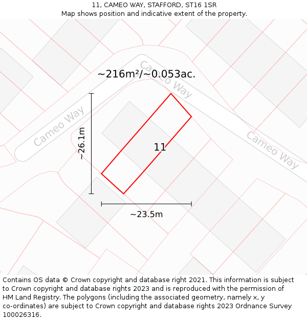 11, CAMEO WAY, STAFFORD, ST16 1SR: Plot and title map