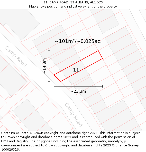 11, CAMP ROAD, ST ALBANS, AL1 5DX: Plot and title map