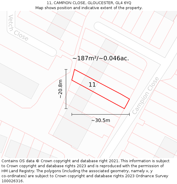 11, CAMPION CLOSE, GLOUCESTER, GL4 6YQ: Plot and title map