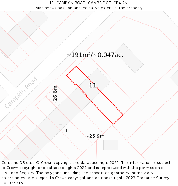11, CAMPKIN ROAD, CAMBRIDGE, CB4 2NL: Plot and title map