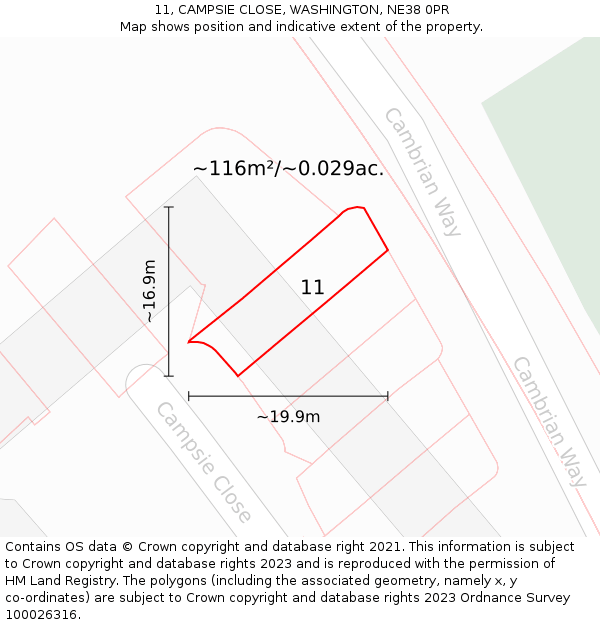 11, CAMPSIE CLOSE, WASHINGTON, NE38 0PR: Plot and title map