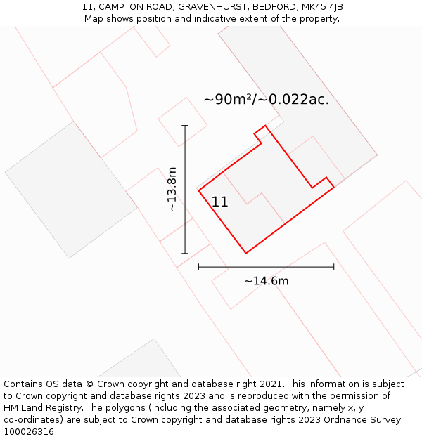 11, CAMPTON ROAD, GRAVENHURST, BEDFORD, MK45 4JB: Plot and title map