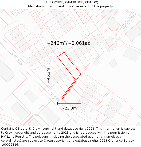 11, CAMSIDE, CAMBRIDGE, CB4 1PQ: Plot and title map