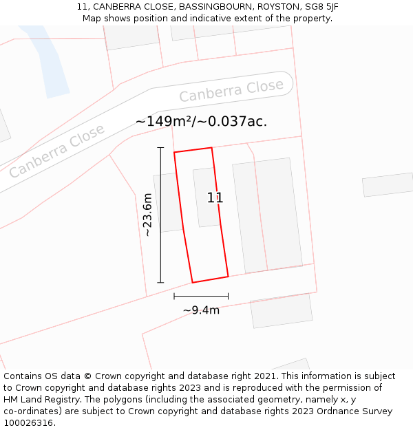 11, CANBERRA CLOSE, BASSINGBOURN, ROYSTON, SG8 5JF: Plot and title map