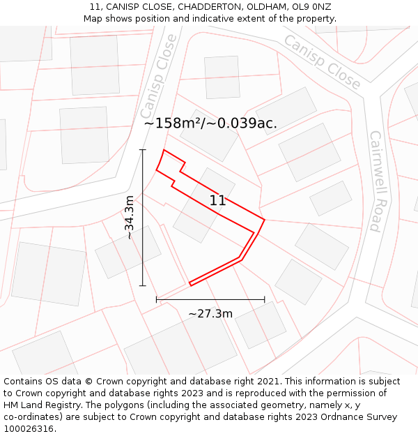 11, CANISP CLOSE, CHADDERTON, OLDHAM, OL9 0NZ: Plot and title map