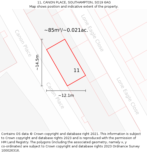 11, CANON PLACE, SOUTHAMPTON, SO19 6AG: Plot and title map