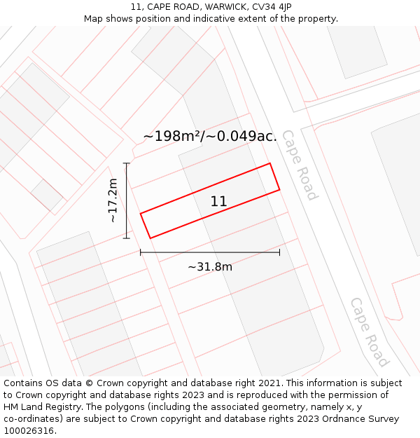 11, CAPE ROAD, WARWICK, CV34 4JP: Plot and title map