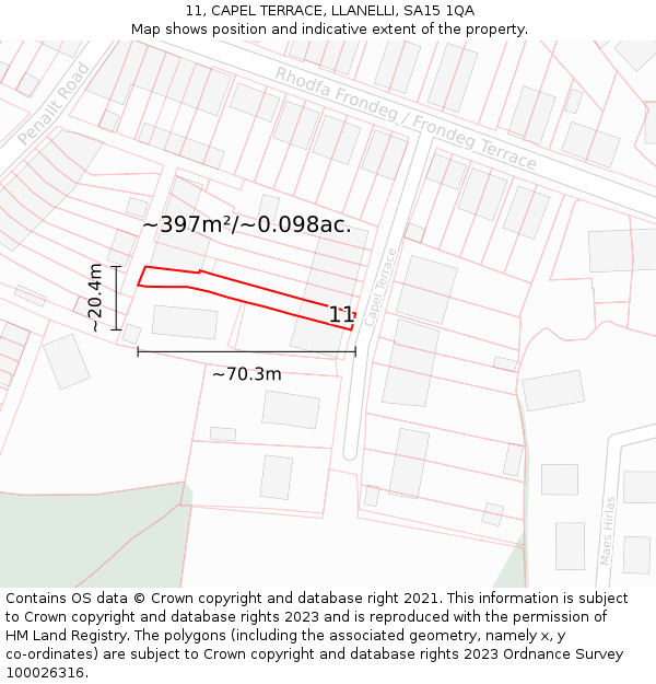 11, CAPEL TERRACE, LLANELLI, SA15 1QA: Plot and title map