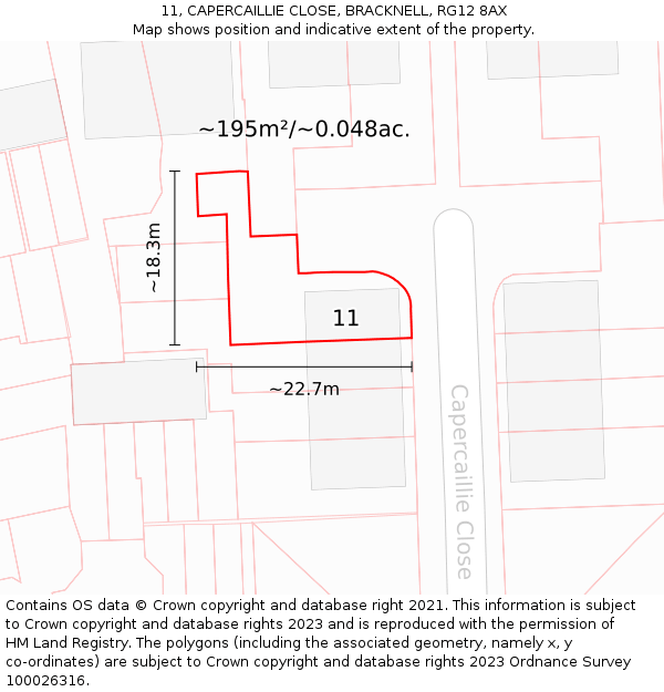 11, CAPERCAILLIE CLOSE, BRACKNELL, RG12 8AX: Plot and title map