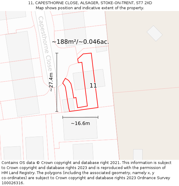 11, CAPESTHORNE CLOSE, ALSAGER, STOKE-ON-TRENT, ST7 2XD: Plot and title map