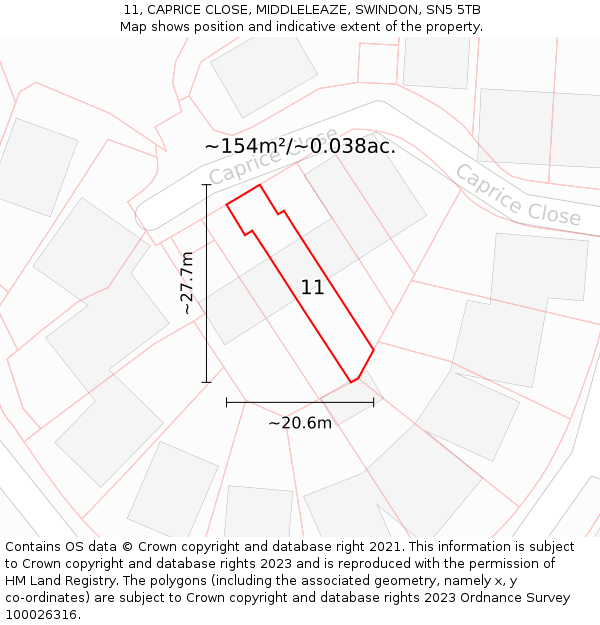11, CAPRICE CLOSE, MIDDLELEAZE, SWINDON, SN5 5TB: Plot and title map