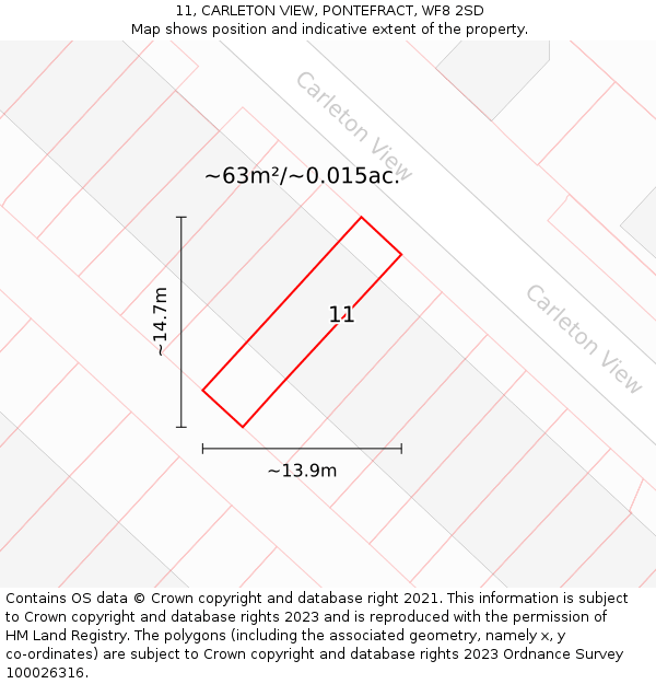 11, CARLETON VIEW, PONTEFRACT, WF8 2SD: Plot and title map