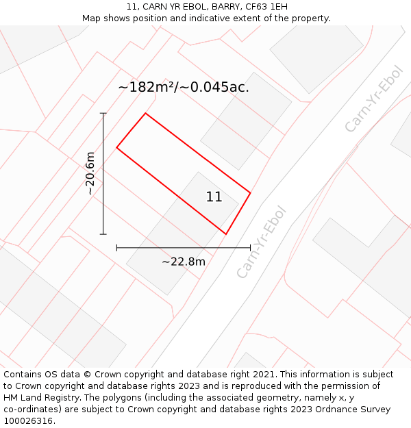 11, CARN YR EBOL, BARRY, CF63 1EH: Plot and title map