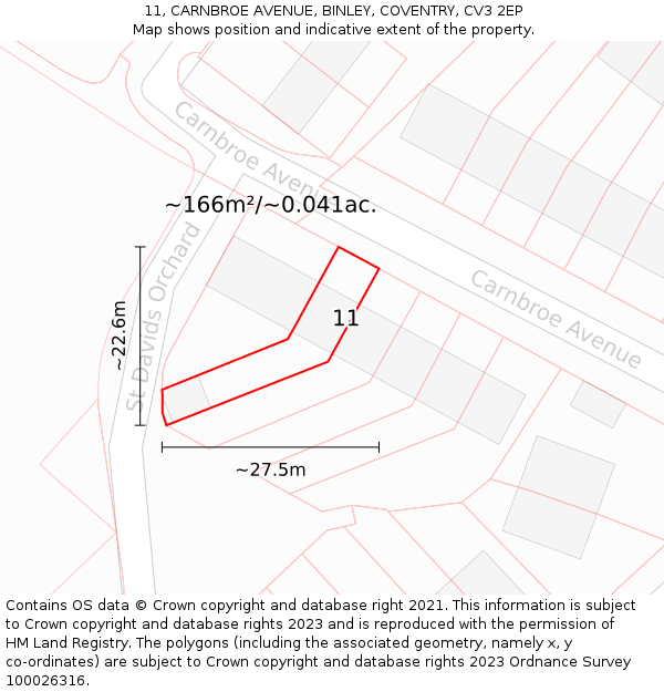 11, CARNBROE AVENUE, BINLEY, COVENTRY, CV3 2EP: Plot and title map