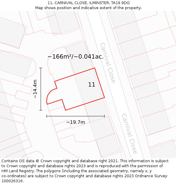 11, CARNIVAL CLOSE, ILMINSTER, TA19 9DG: Plot and title map
