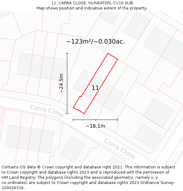 11, CARRA CLOSE, NUNEATON, CV10 0UB: Plot and title map