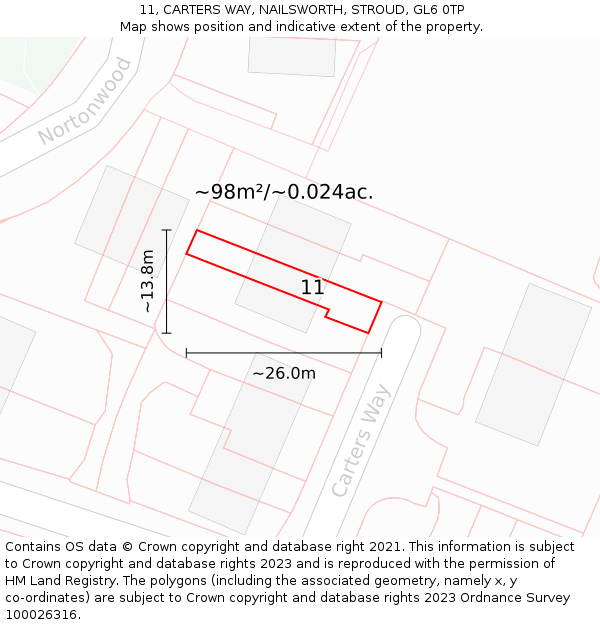 11, CARTERS WAY, NAILSWORTH, STROUD, GL6 0TP: Plot and title map