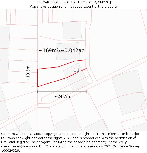 11, CARTWRIGHT WALK, CHELMSFORD, CM2 6UJ: Plot and title map