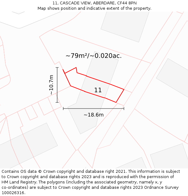 11, CASCADE VIEW, ABERDARE, CF44 8PN: Plot and title map