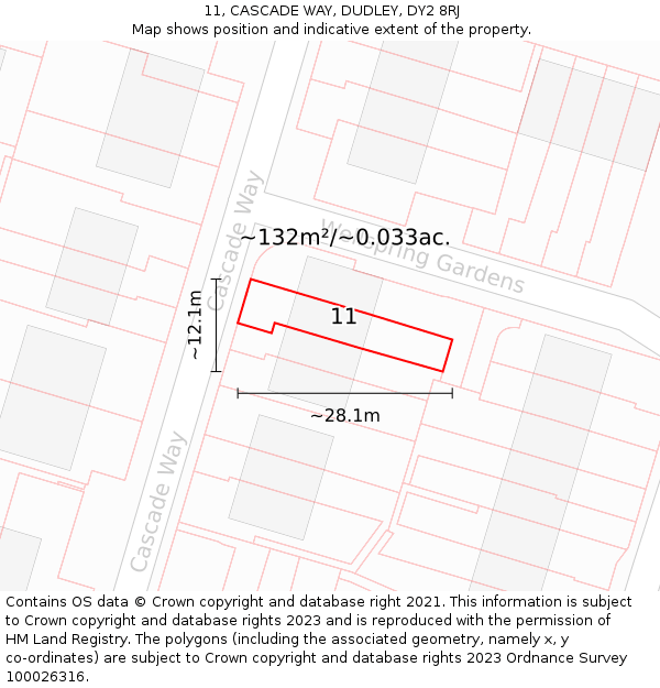 11, CASCADE WAY, DUDLEY, DY2 8RJ: Plot and title map