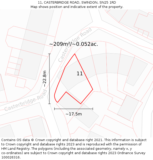 11, CASTERBRIDGE ROAD, SWINDON, SN25 1RD: Plot and title map