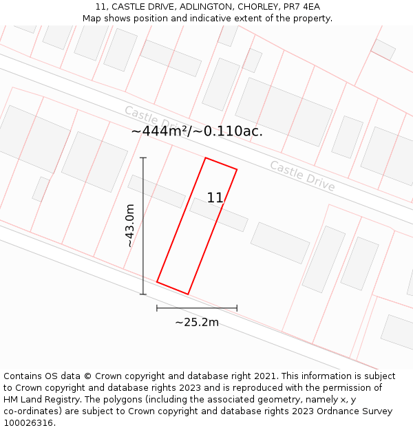 11, CASTLE DRIVE, ADLINGTON, CHORLEY, PR7 4EA: Plot and title map