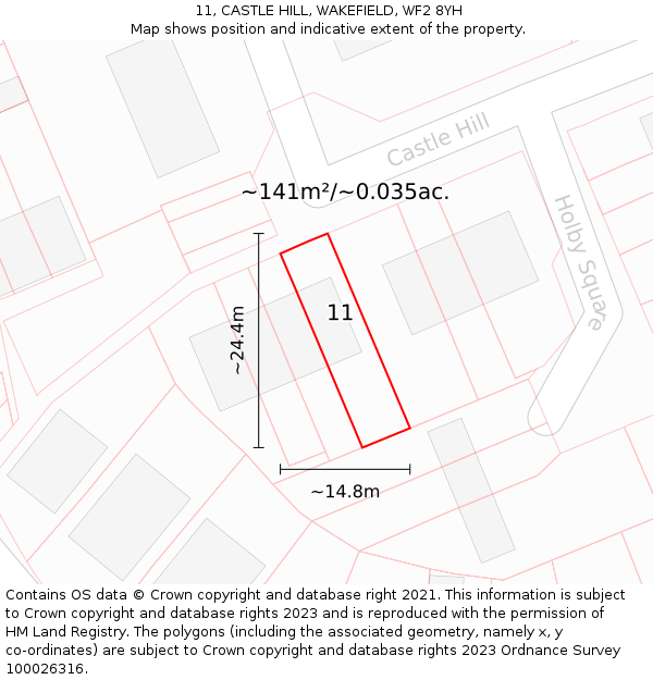 11, CASTLE HILL, WAKEFIELD, WF2 8YH: Plot and title map