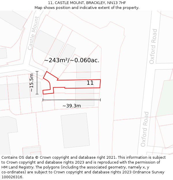 11, CASTLE MOUNT, BRACKLEY, NN13 7HF: Plot and title map