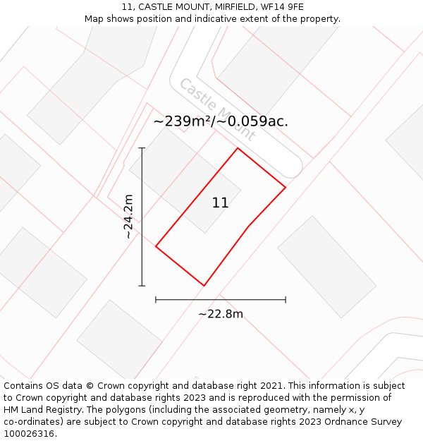 11, CASTLE MOUNT, MIRFIELD, WF14 9FE: Plot and title map