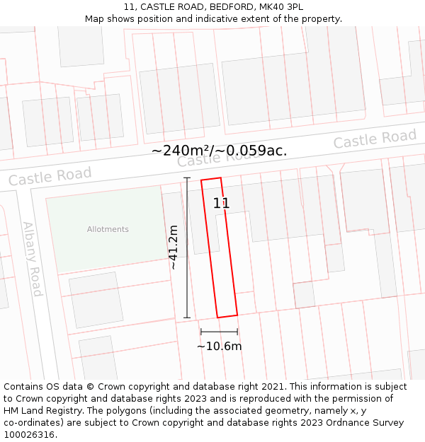 11, CASTLE ROAD, BEDFORD, MK40 3PL: Plot and title map