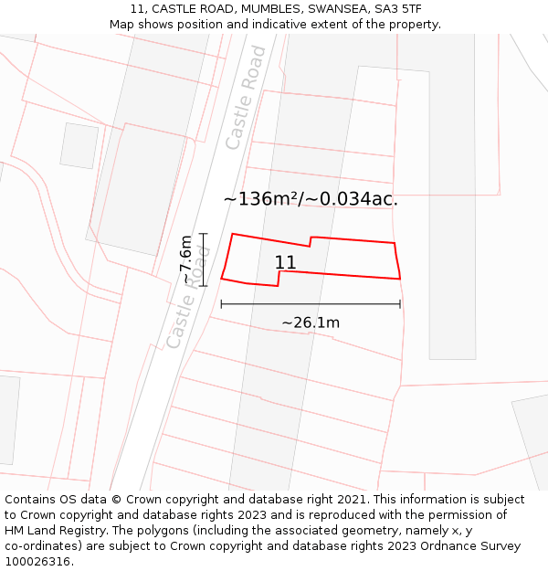 11, CASTLE ROAD, MUMBLES, SWANSEA, SA3 5TF: Plot and title map