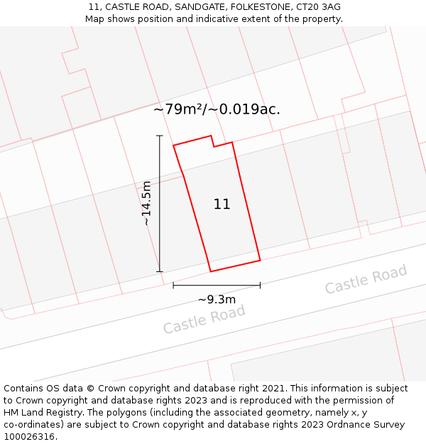 11, CASTLE ROAD, SANDGATE, FOLKESTONE, CT20 3AG: Plot and title map