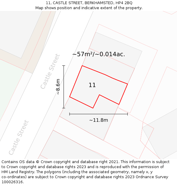 11, CASTLE STREET, BERKHAMSTED, HP4 2BQ: Plot and title map