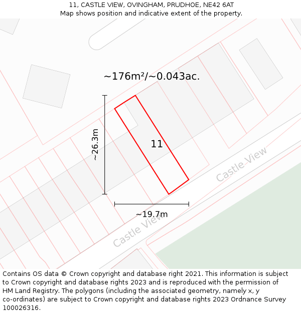11, CASTLE VIEW, OVINGHAM, PRUDHOE, NE42 6AT: Plot and title map