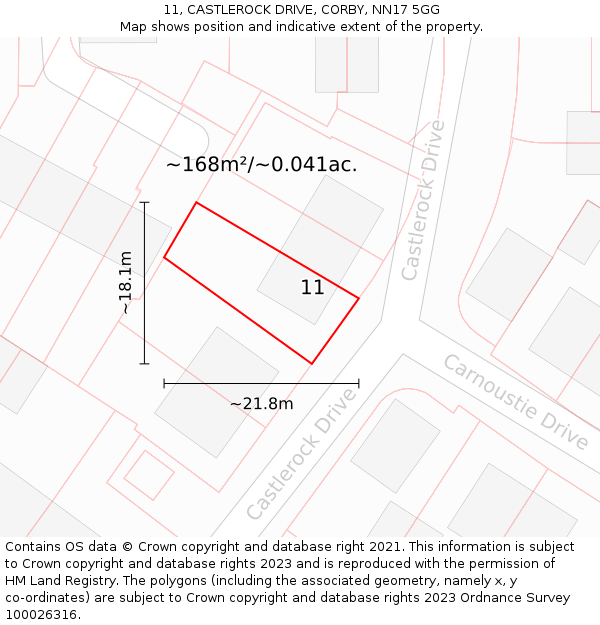 11, CASTLEROCK DRIVE, CORBY, NN17 5GG: Plot and title map