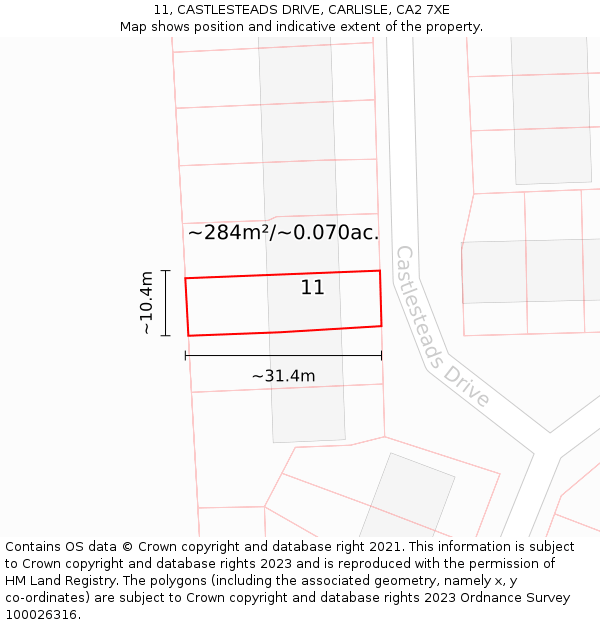 11, CASTLESTEADS DRIVE, CARLISLE, CA2 7XE: Plot and title map
