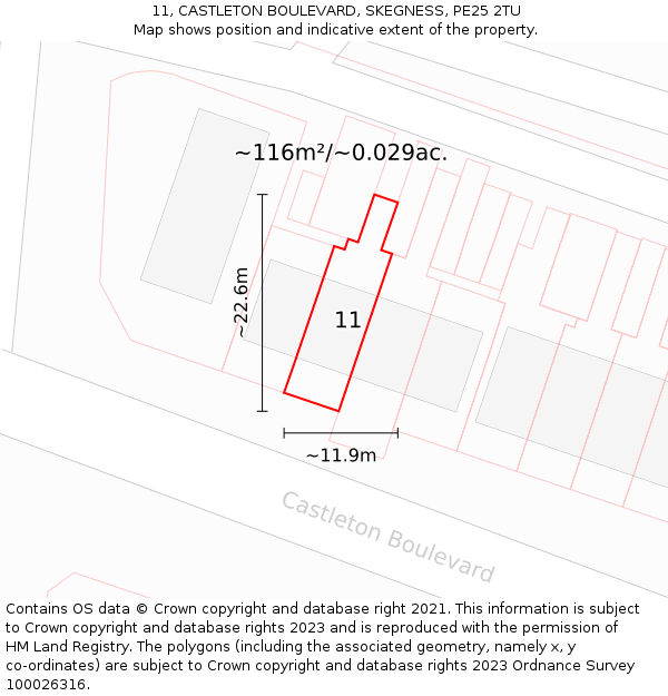 11, CASTLETON BOULEVARD, SKEGNESS, PE25 2TU: Plot and title map