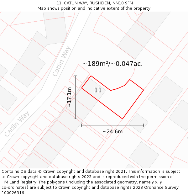 11, CATLIN WAY, RUSHDEN, NN10 9FN: Plot and title map