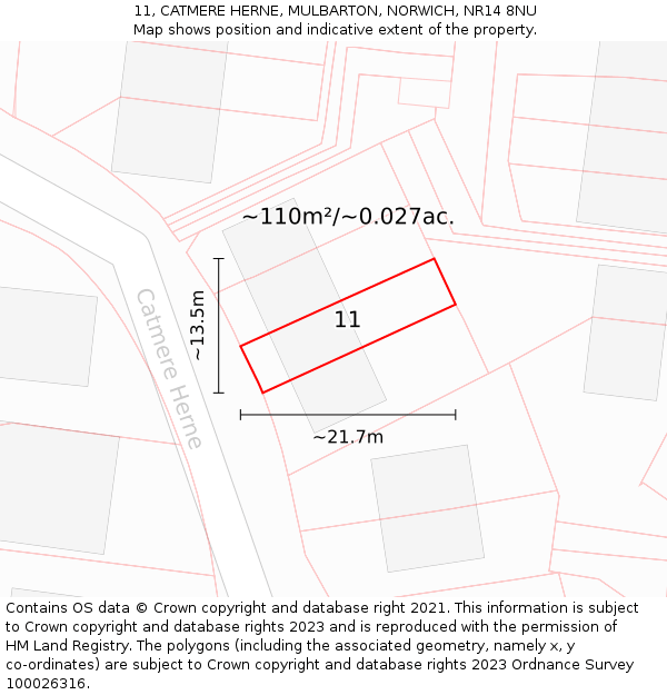11, CATMERE HERNE, MULBARTON, NORWICH, NR14 8NU: Plot and title map