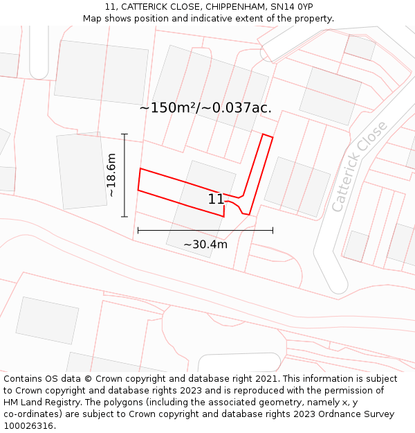 11, CATTERICK CLOSE, CHIPPENHAM, SN14 0YP: Plot and title map