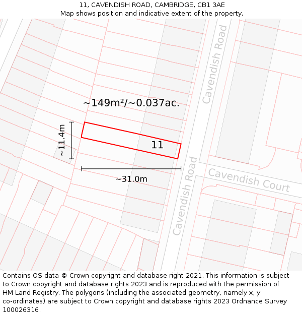 11, CAVENDISH ROAD, CAMBRIDGE, CB1 3AE: Plot and title map