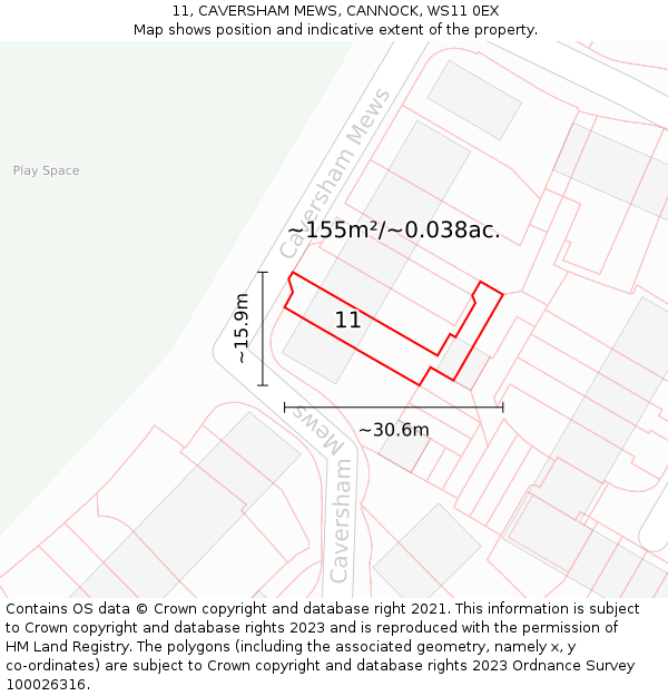 11, CAVERSHAM MEWS, CANNOCK, WS11 0EX: Plot and title map