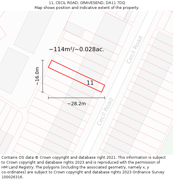 11, CECIL ROAD, GRAVESEND, DA11 7DQ: Plot and title map