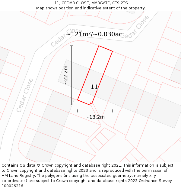 11, CEDAR CLOSE, MARGATE, CT9 2TS: Plot and title map