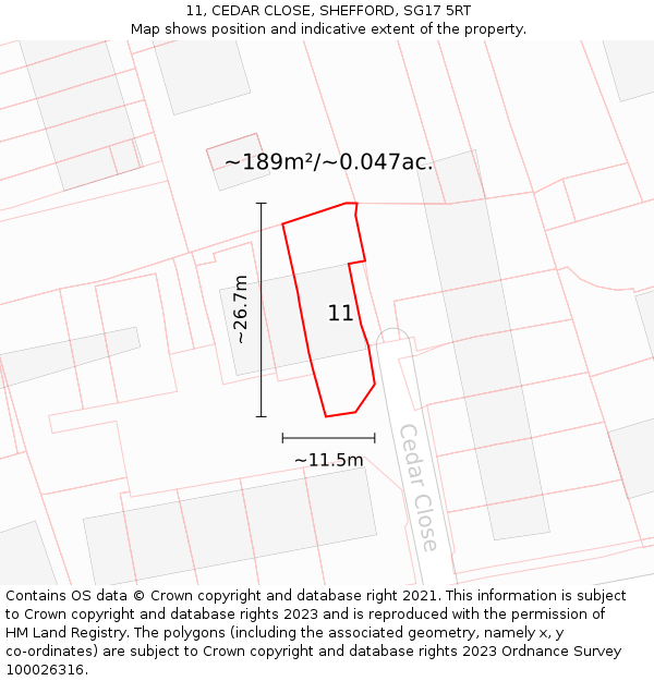 11, CEDAR CLOSE, SHEFFORD, SG17 5RT: Plot and title map