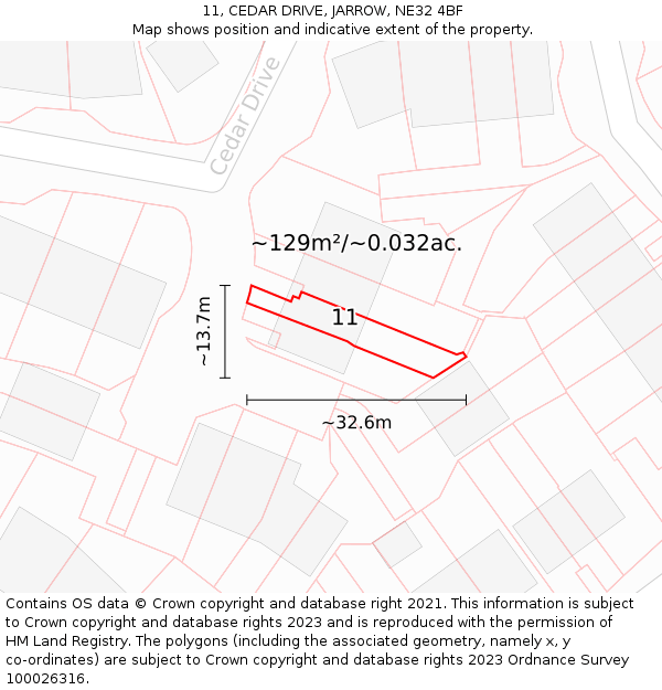 11, CEDAR DRIVE, JARROW, NE32 4BF: Plot and title map