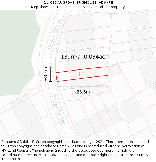 11, CEDAR GROVE, BRIGHOUSE, HD6 4FE: Plot and title map