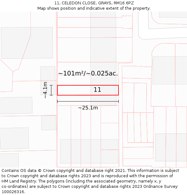 11, CELEDON CLOSE, GRAYS, RM16 6PZ: Plot and title map
