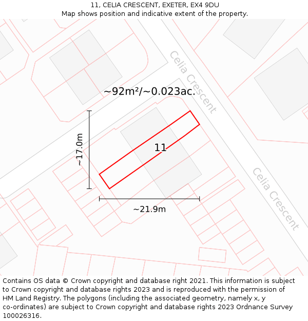 11, CELIA CRESCENT, EXETER, EX4 9DU: Plot and title map